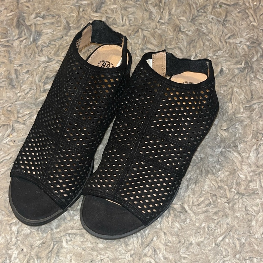 Black booties sandals open toe heels